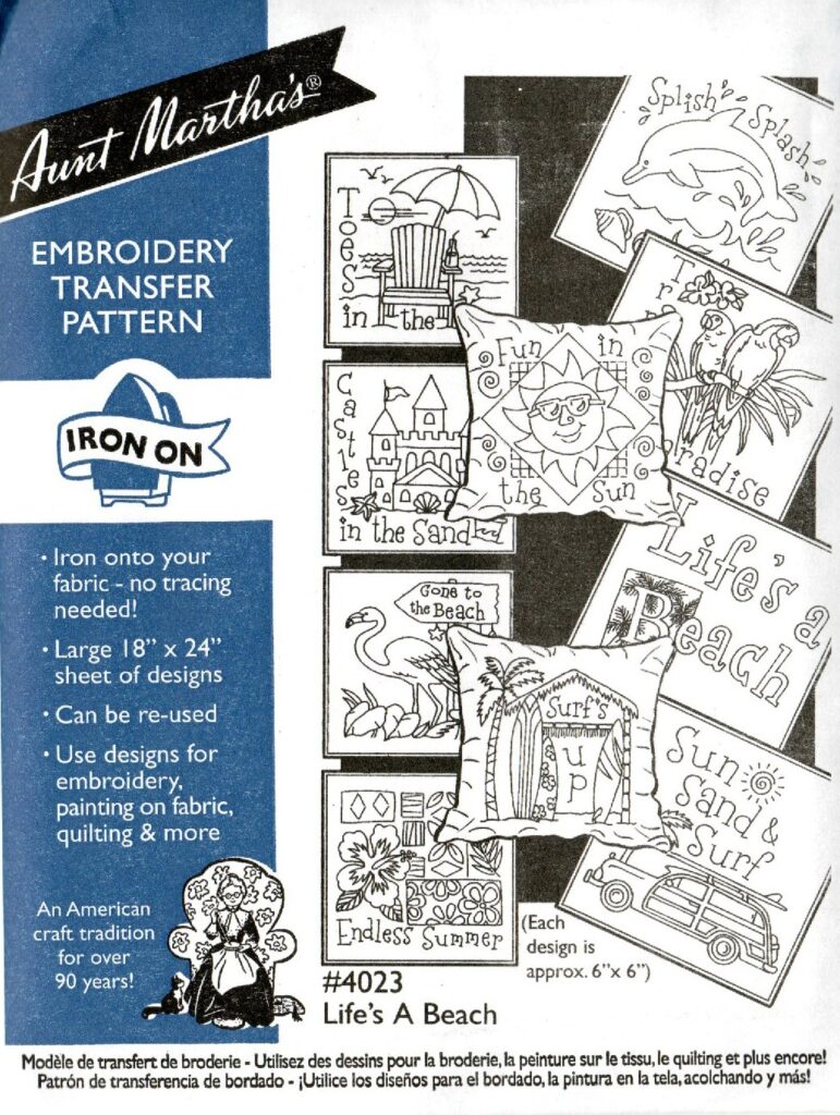 Aunt Martha's Life's A Beach 4023 embroidery iron on pattern