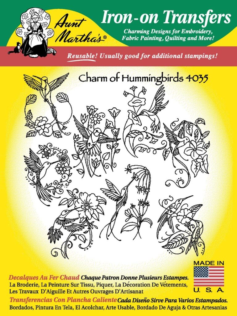 Aunt Martha's Charm of Hummingbirds 4035 embroidery iron on pattern