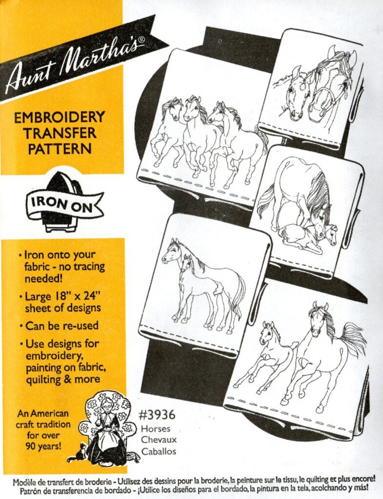 Aunt Martha's Horses 3936 embroidery iron on pattern