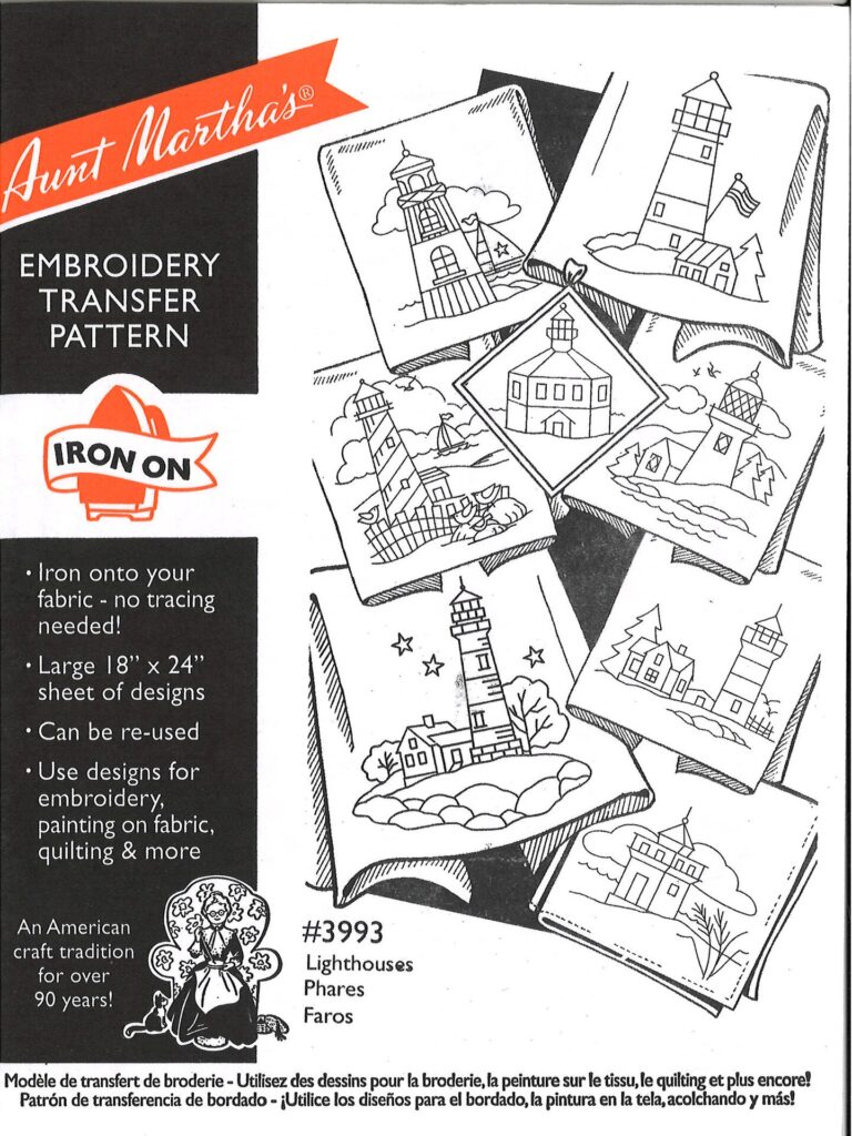 Aunt Martha's Lighthouses 3993 embroidery iron on pattern