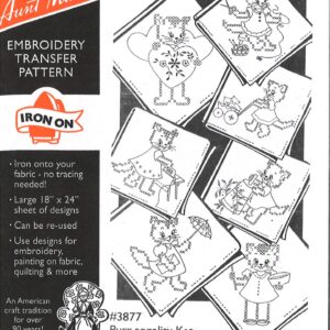 Aunt Martha's Purr-sonality Kat 3877 embroidery iron on pattern