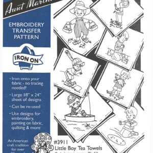 Aunt Martha's Little Boy Tea Towels 3911 embroidery iron on pattern
