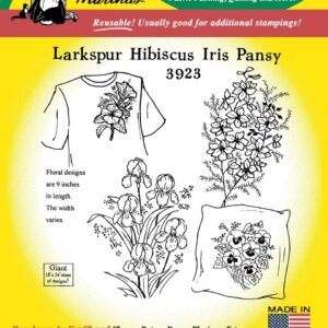 Aunt Martha's Large Larkspur, Hibiscus, Iris & Pansy 3923 embroidery iron on pattern