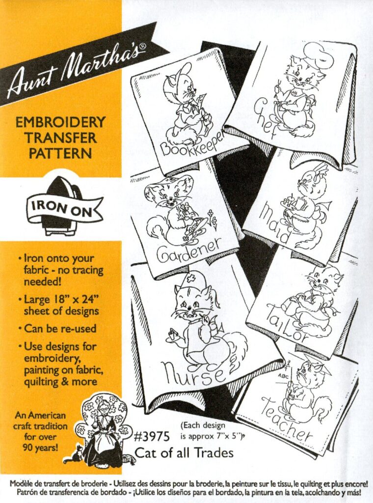 Aunt Martha's Cat of all Trades 3975 embroidery iron on pattern