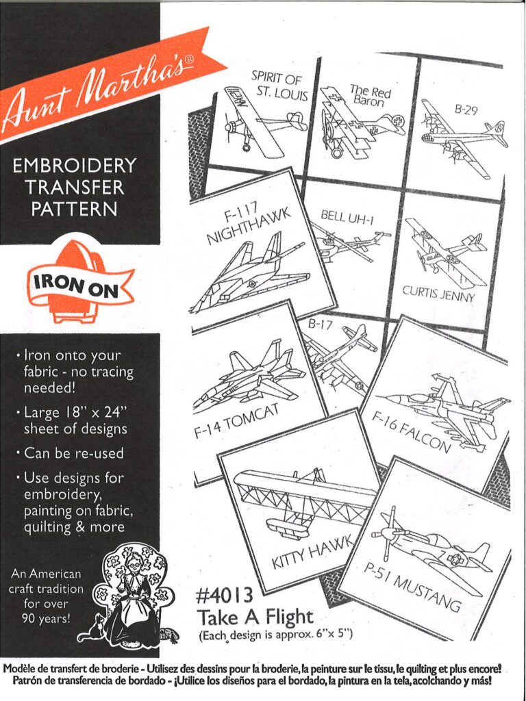 Aunt Martha's Take a Flight 4013 embroidery iron on pattern