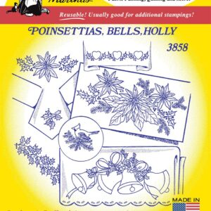 Aunt Martha's Poinsettias, Bells, Holly 3858 embroidery iron on pattern