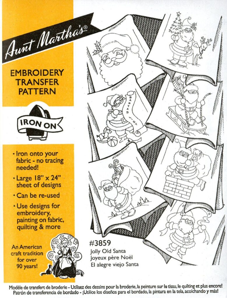 Aunt Martha's Jolly Ole Santa 3859 embroidery iron on pattern
