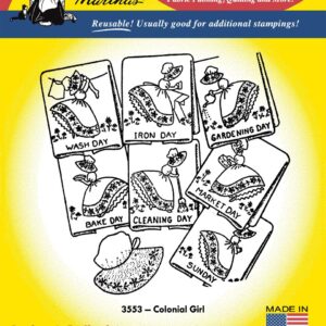 Aunt Martha's Colonial Girl 3553 embroidery iron on pattern
