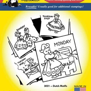 Aunt Martha's Dutch Motifs 3021 days of the week embroidery iron on patterns