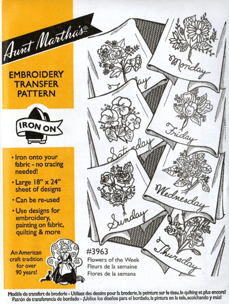 Aunt Martha's Flowers of the Week 3963 embroidery iron on pattern