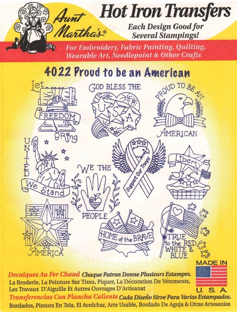 Aunt Martha's Proud to be an American 4022 embroidery iron on pattern