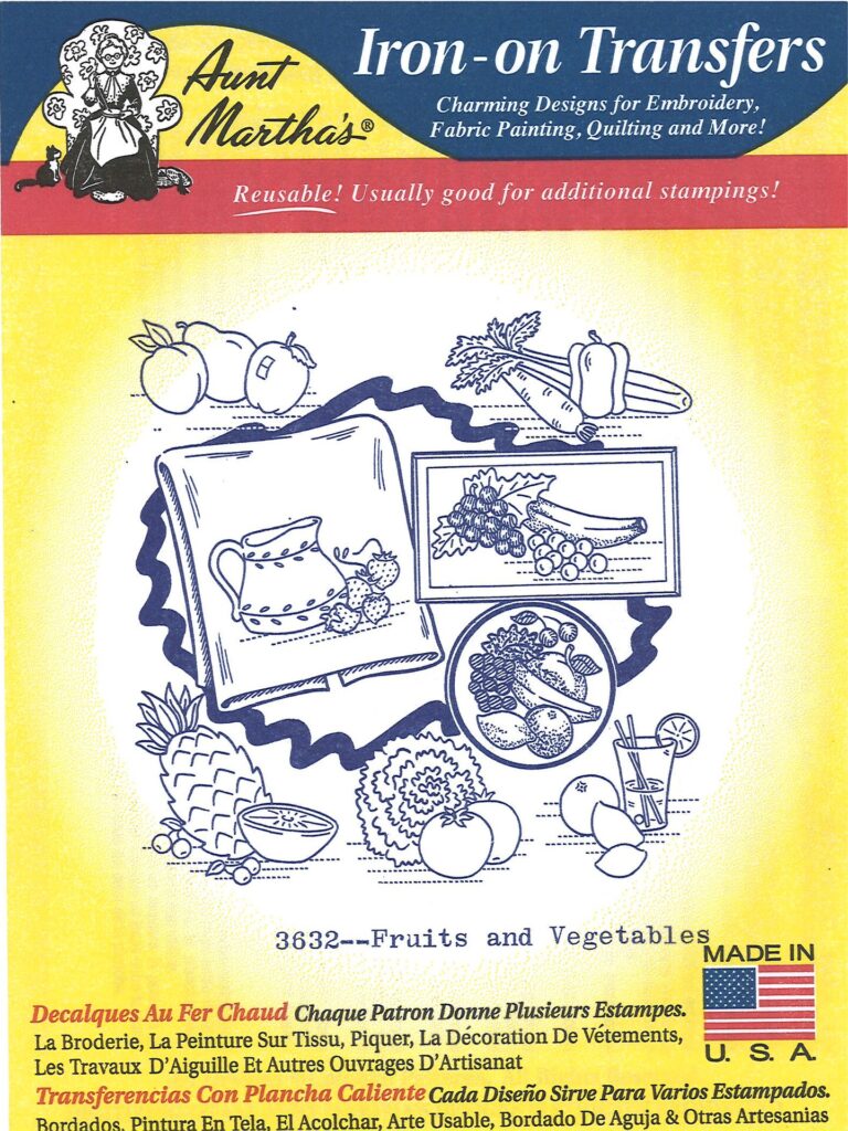 Aunt Martha's Fruit & Vegetable Motifs 3632 embroidery iron on pattern