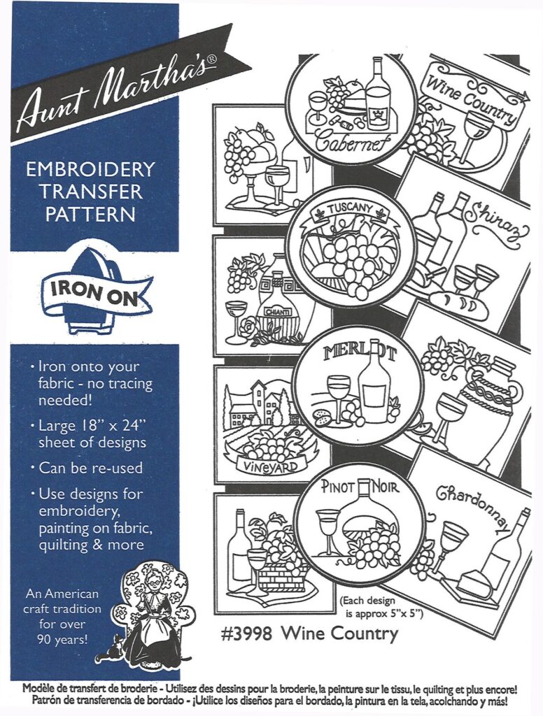 Aunt Martha's Wine Country 3998 embroidery iron on pattern