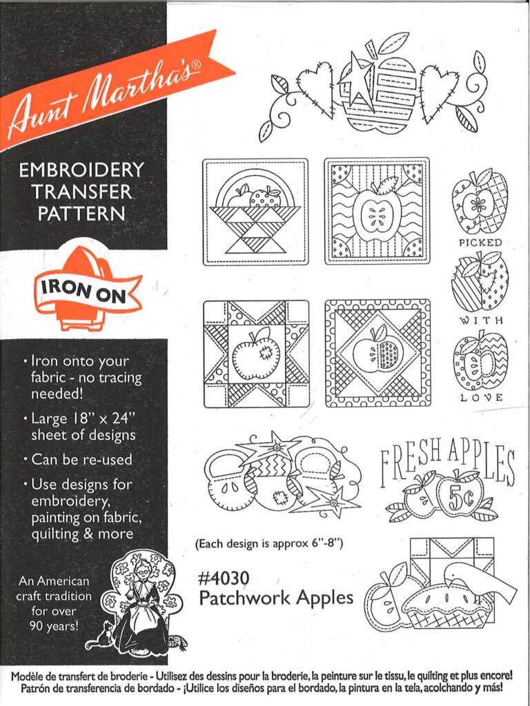 Aunt Martha's Patchwork Apples 4030 embroidery iron on pattern