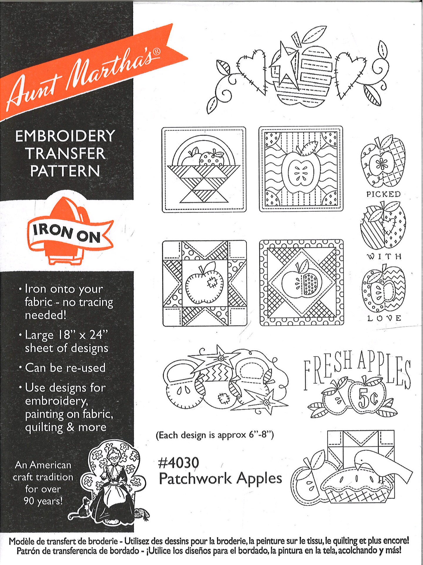 Aunt Martha's Patchwork Apples 4030 embroidery iron on pattern