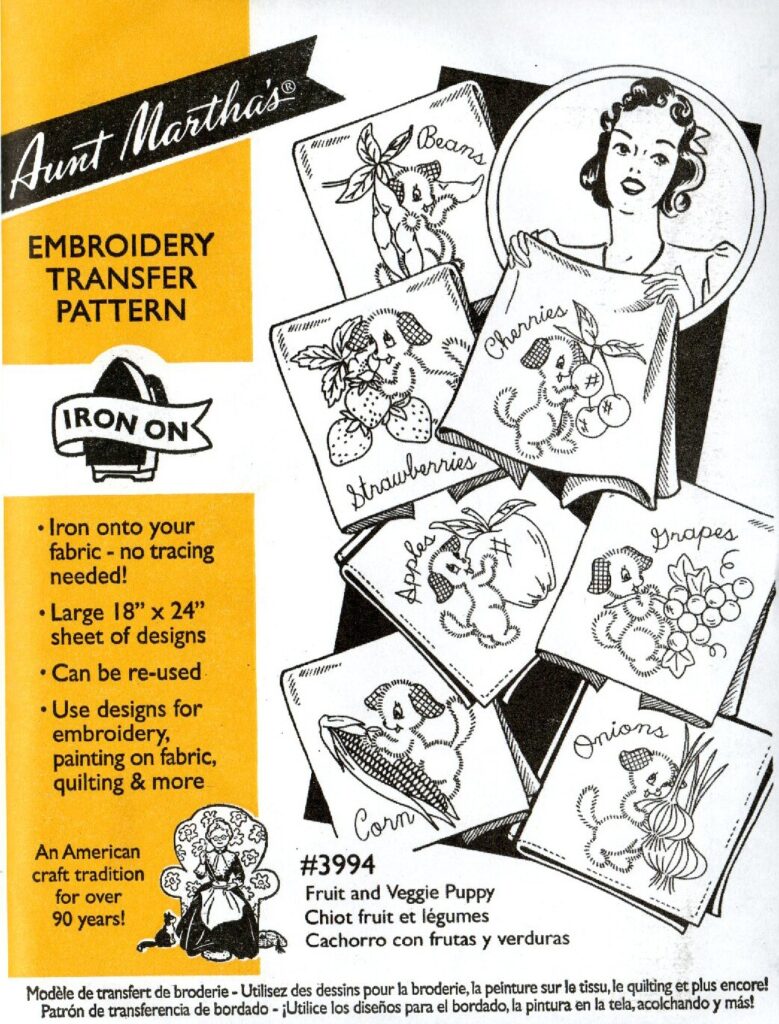 Aunt Martha's Fruit and Veggie Pup 3994 embroidery iron on pattern
