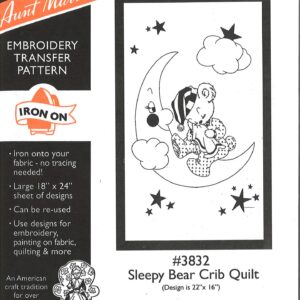 Aunt Martha's Sleepy Bear Crib Quilt 3832 embroidery iron on pattern