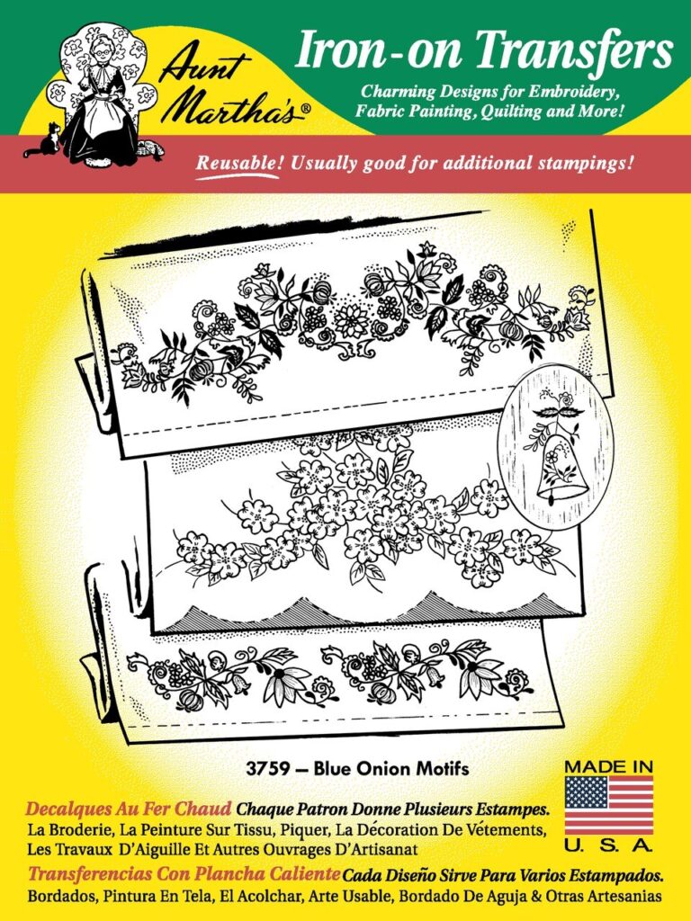 Aunt Martha's Blue Onion 3759 embroidery iron on pattern