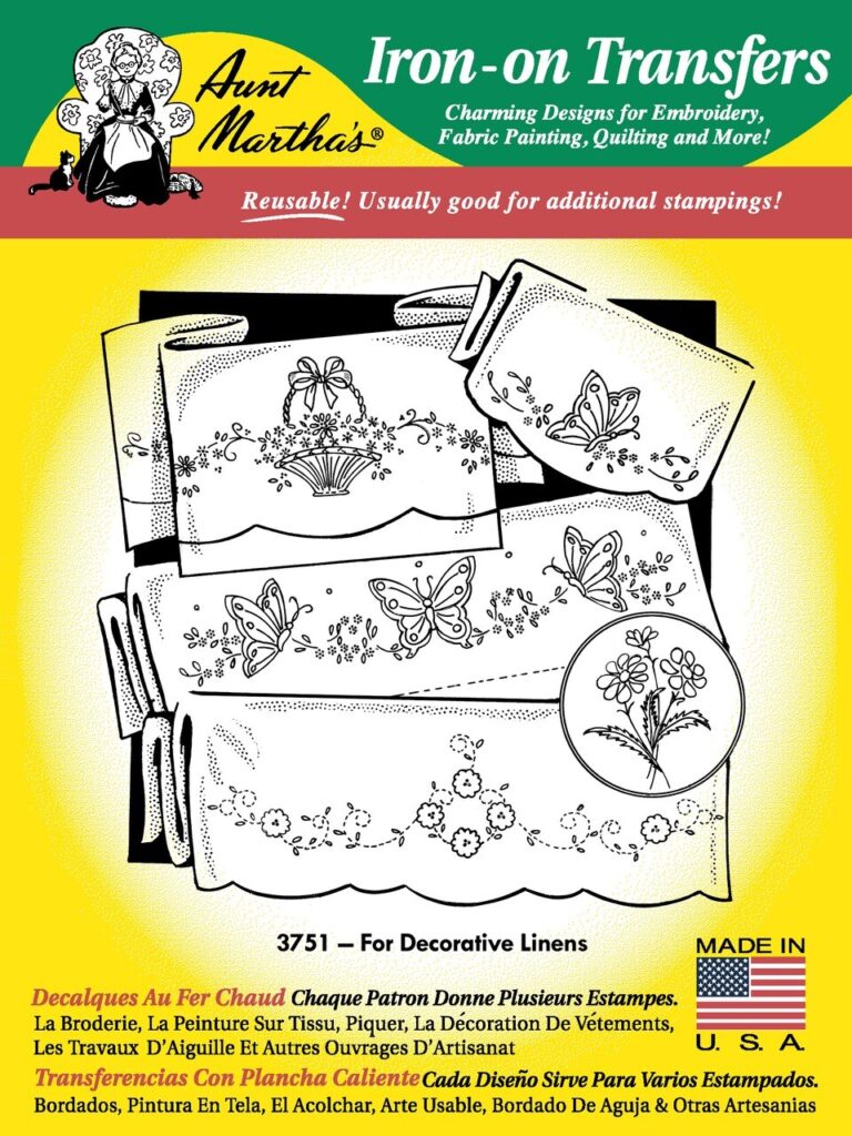 Aunt Marthas For Decorative Linens 3751 embroidery iron on pattern