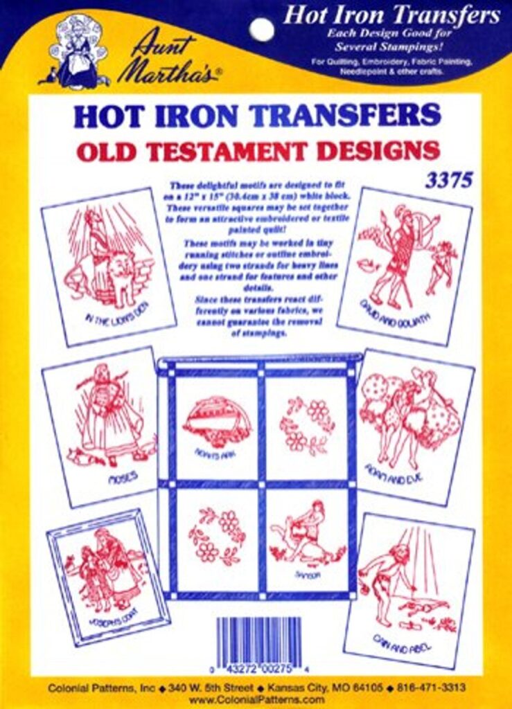Aunt Martha's Old Testament 3375 iron on embroidery transfer