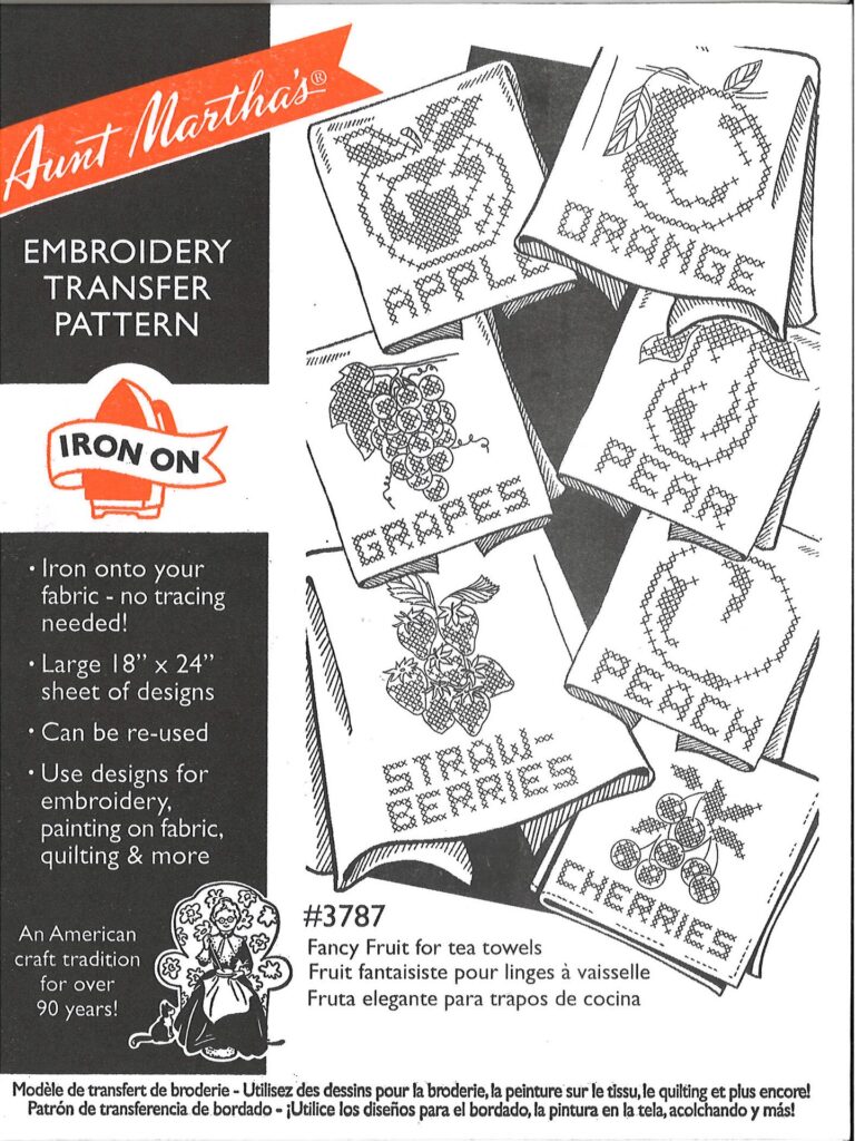Aunt Martha's Fancy Fruit for tea towels 3787 embroidery iron on pattern