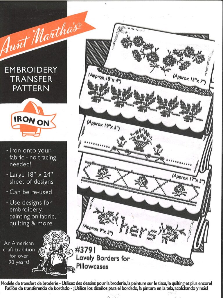 Aunt Martha's Lovely Borders for Pillow Cases 3791 embroidery iron on pattern