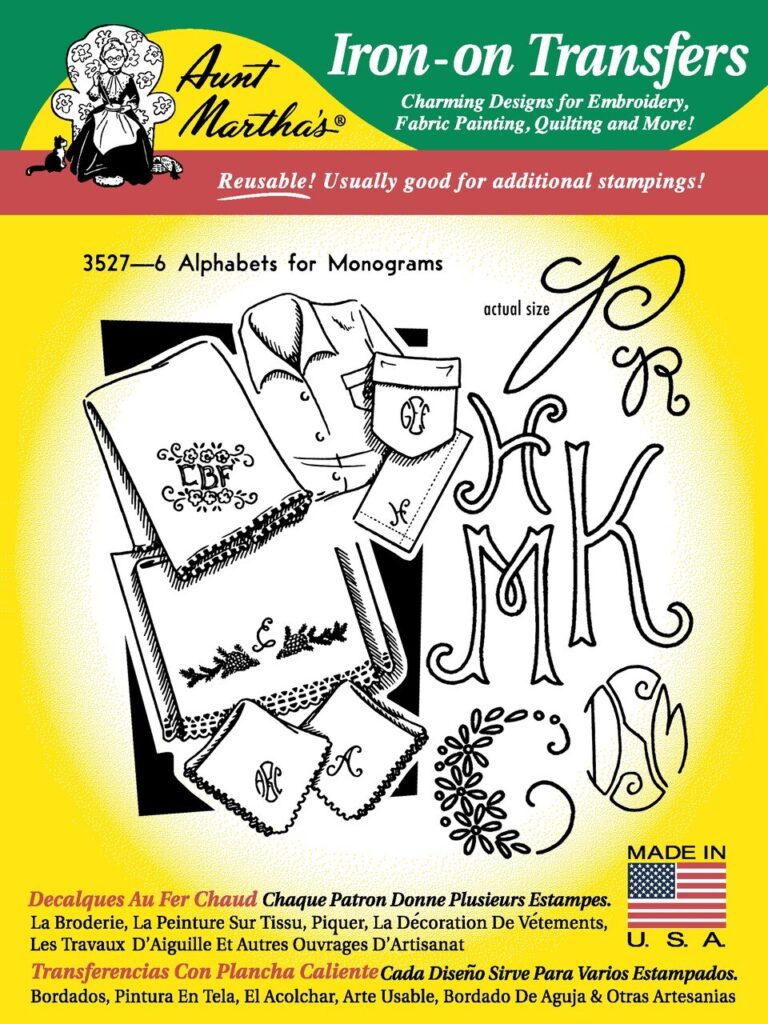 Aunt Martha's Six Alphabets, Pine Cone #3527 embroidery iron on pattern