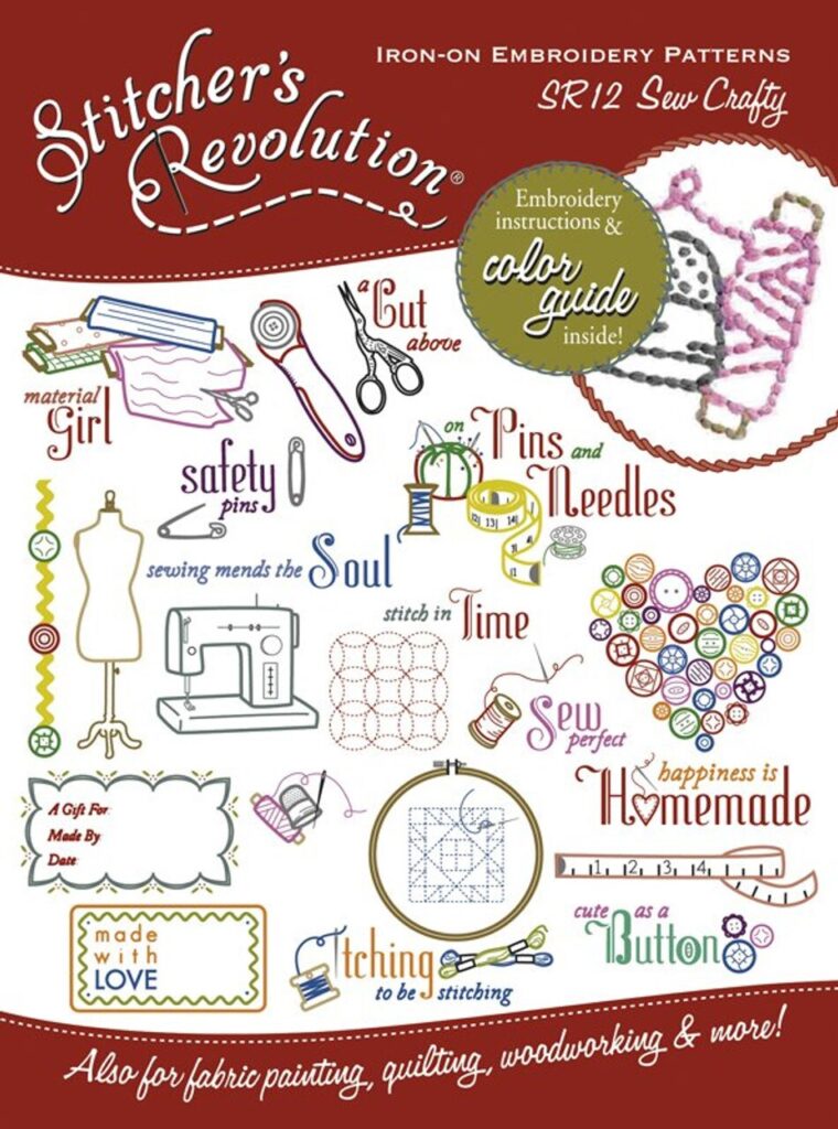 Stitcher's Revolution Sew Crafty Inspirations SR12 embroidery iron on pattern