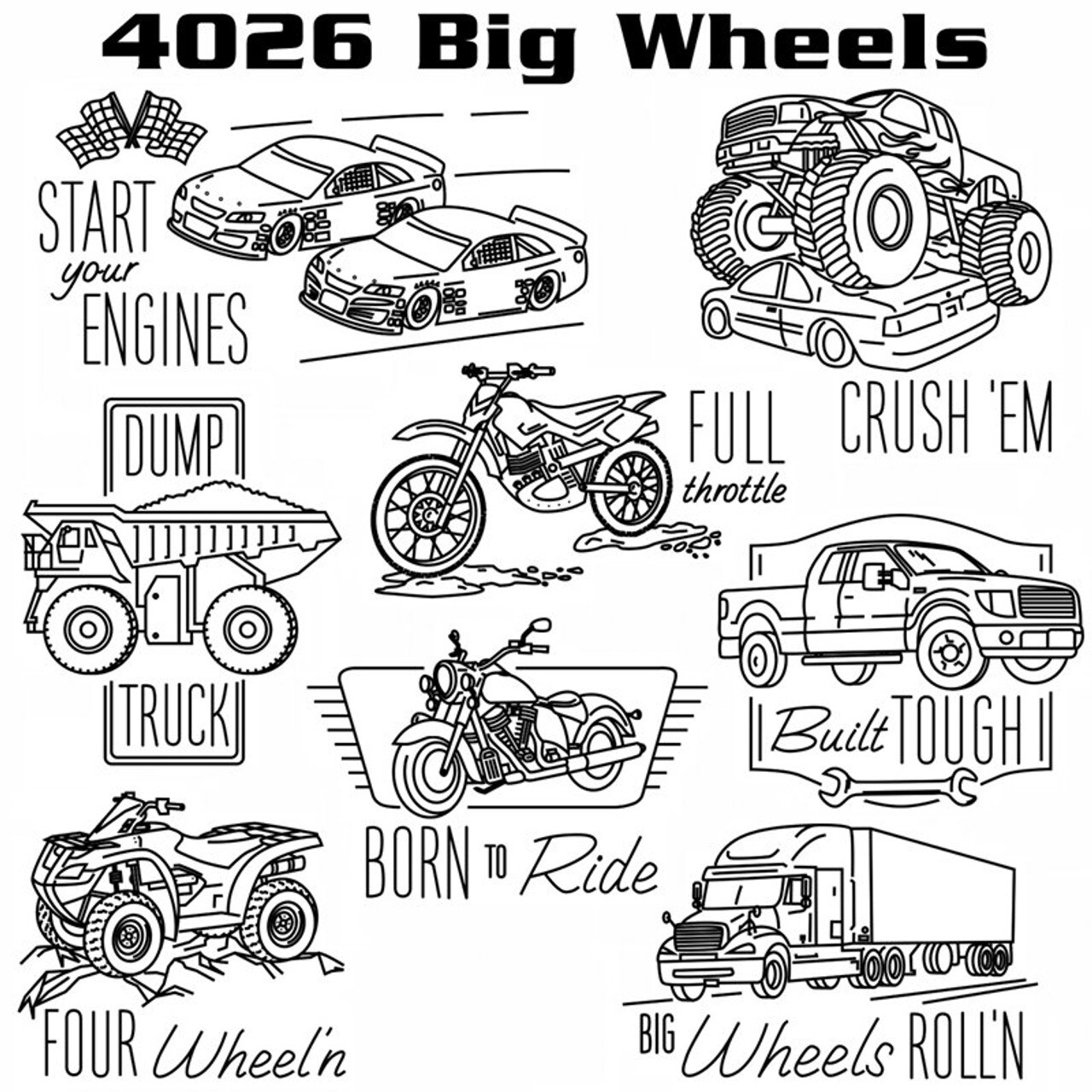 Aunt Martha's Big Wheels 4026 embroidery iron on pattern - Image 2