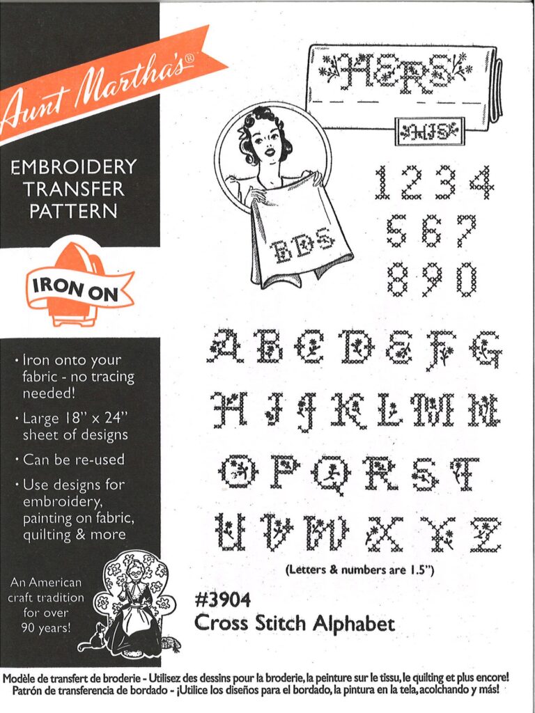 Aunt Martha's Cross Stitch Alphabet 3904 embroidery iron on pattern