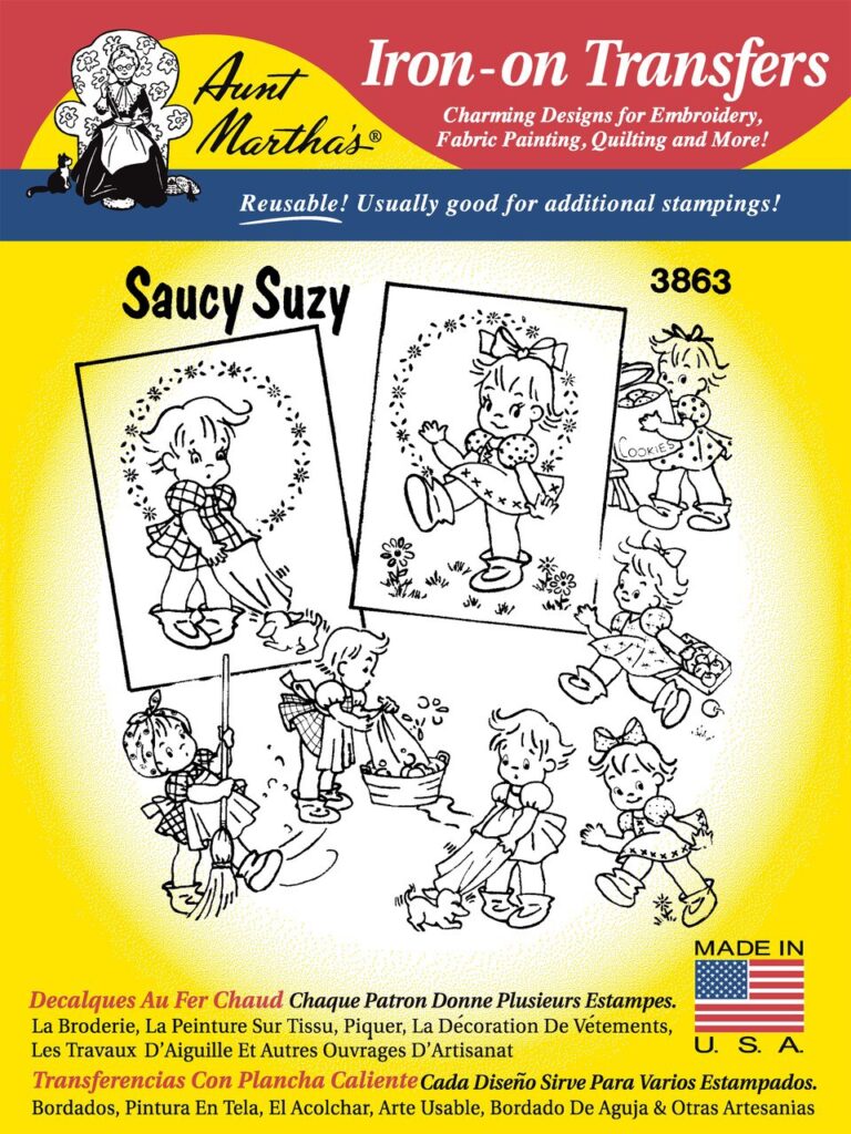 Aunt Martha's Saucy Suzy 3863 embroidery iron on pattern