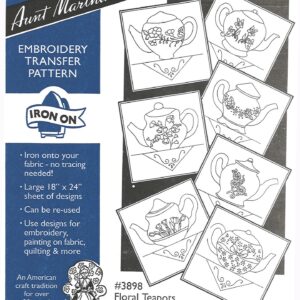 Aunt Martha's Floral Teapots 3898 embroidery iron on pattern