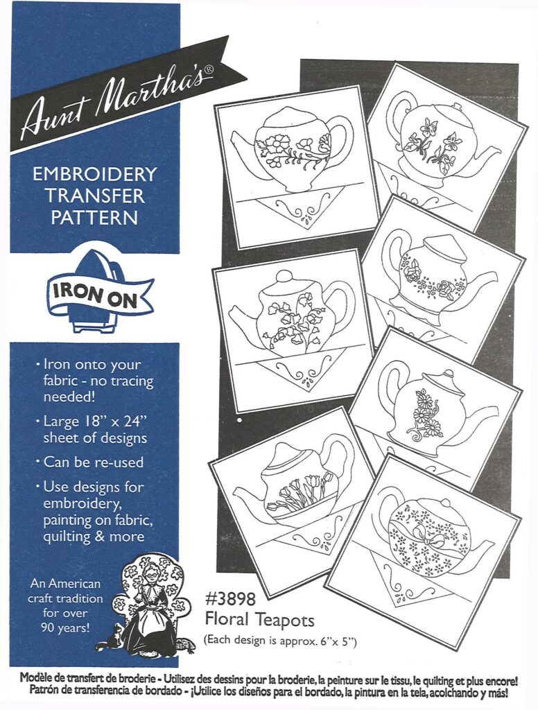 Aunt Martha's Floral Teapots 3898 embroidery iron on pattern