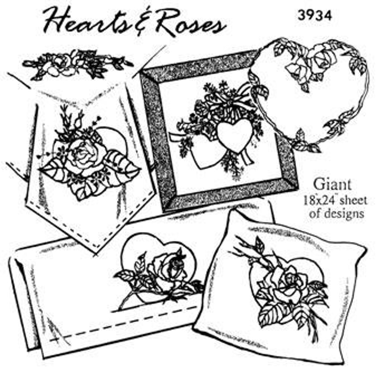 Aunt Martha's Hearts & Roses 3934 embroidery iron on pattern - Image 3