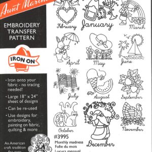 Aunt Martha's Monthly Madness 3995 embroidery iron on pattern