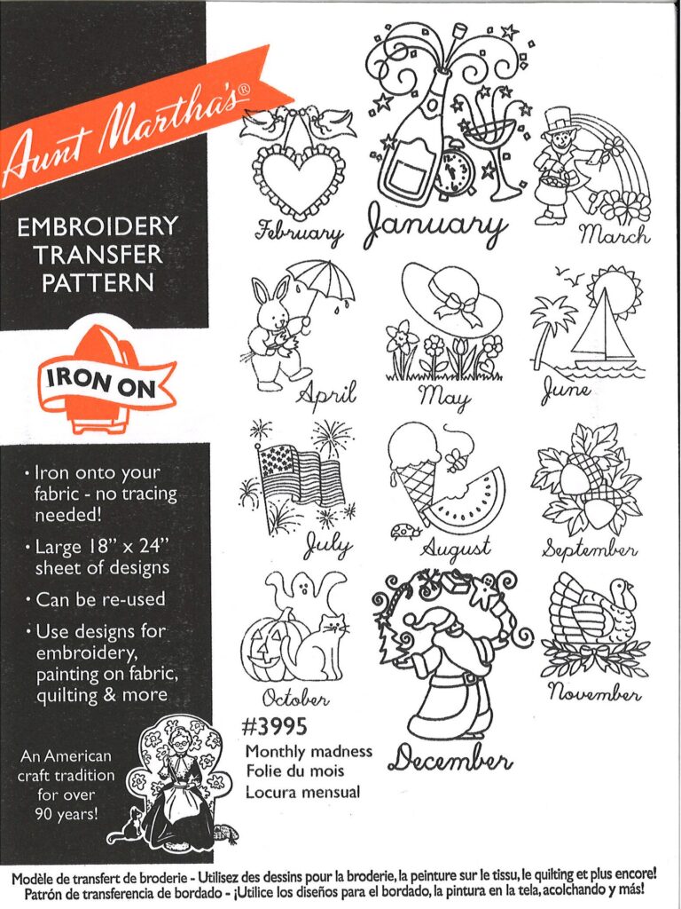 Aunt Martha's Monthly Madness 3995 embroidery iron on pattern