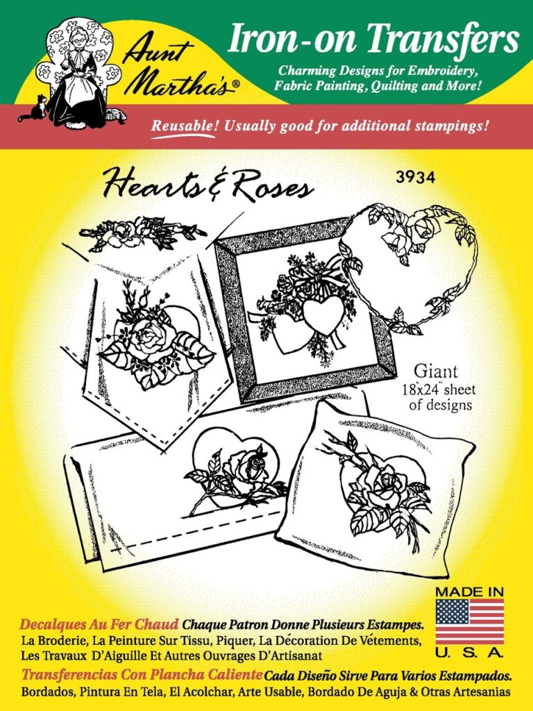 Aunt Martha's Hearts & Roses 3934 embroidery iron on pattern