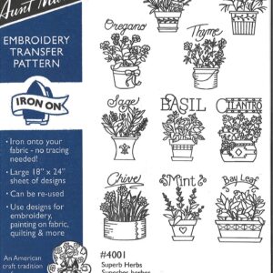 Aunt Martha's Superb Herbs 4001 embroidery iron on pattern