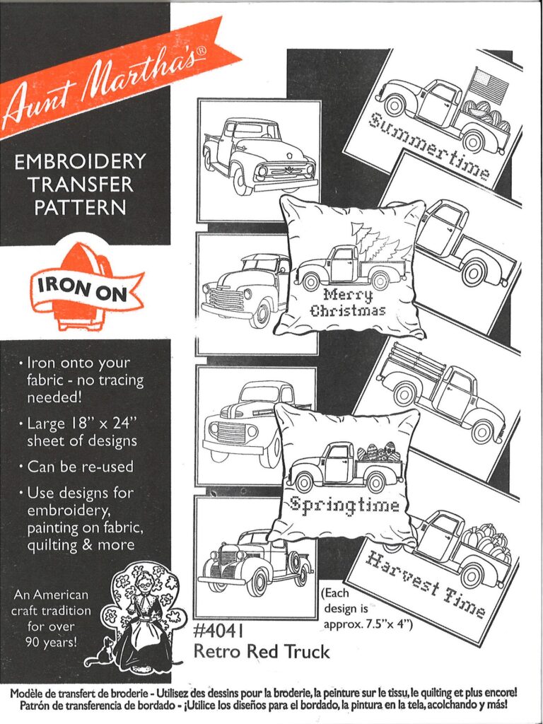 Aunt Martha's Retro Red Truck 4041 embroidery iron on pattern