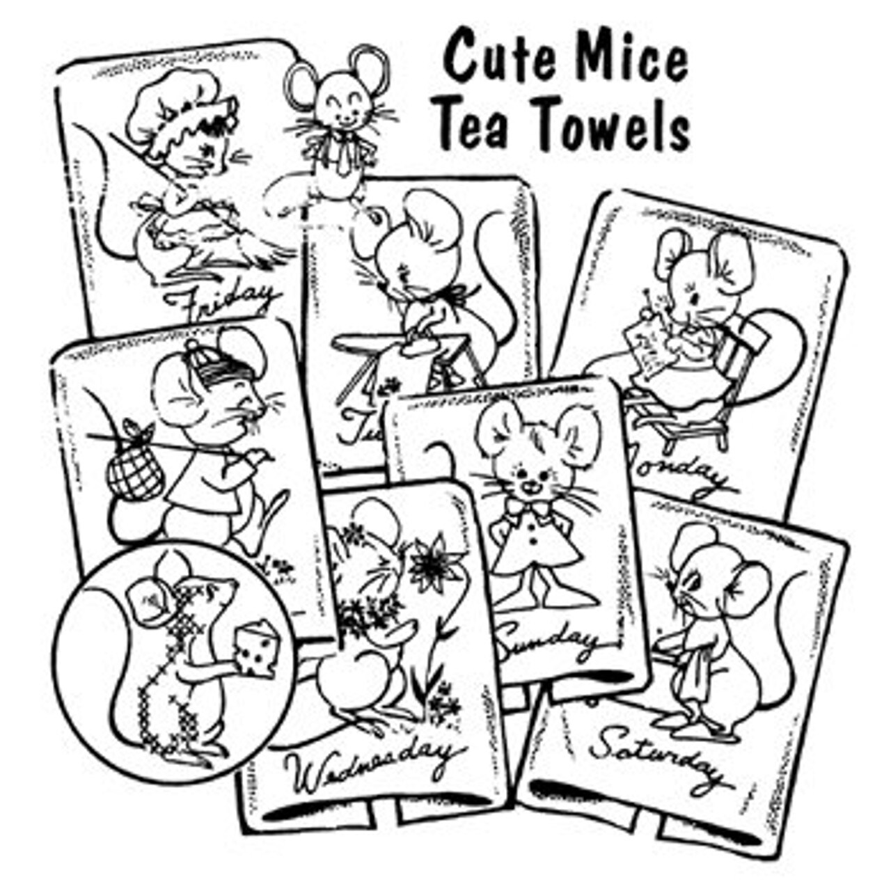 Aunt Martha's Mice Tea Towels 3820 embroidery iron on pattern - Image 3