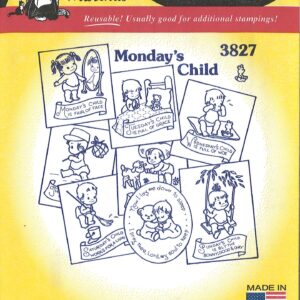 Aunt Martha's Mondays Child 3827 days of the week embroidery iron on pattern