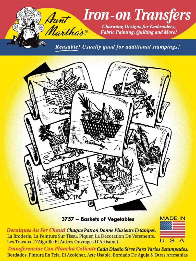 Aunt Martha's Baskets of Vegetables 3757 embroidery iron on pattern