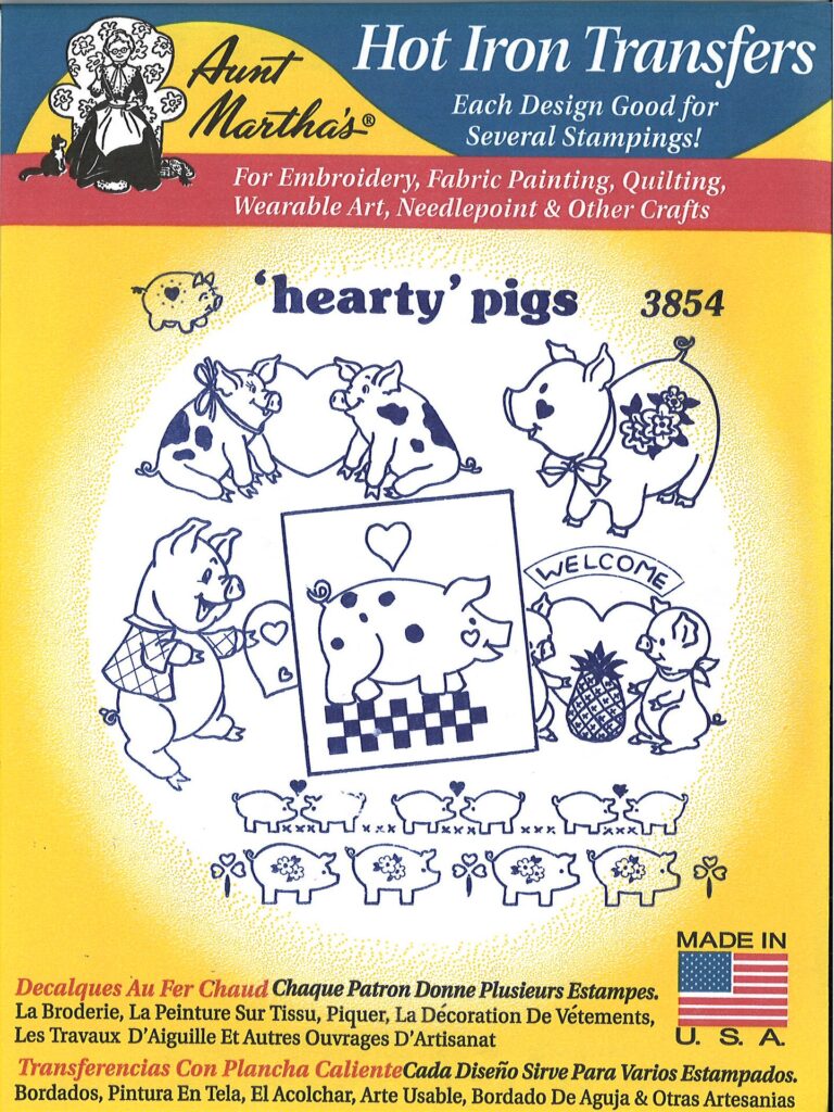 Aunt Martha's Hearty Pigs 3854 embroidery iron on pattern