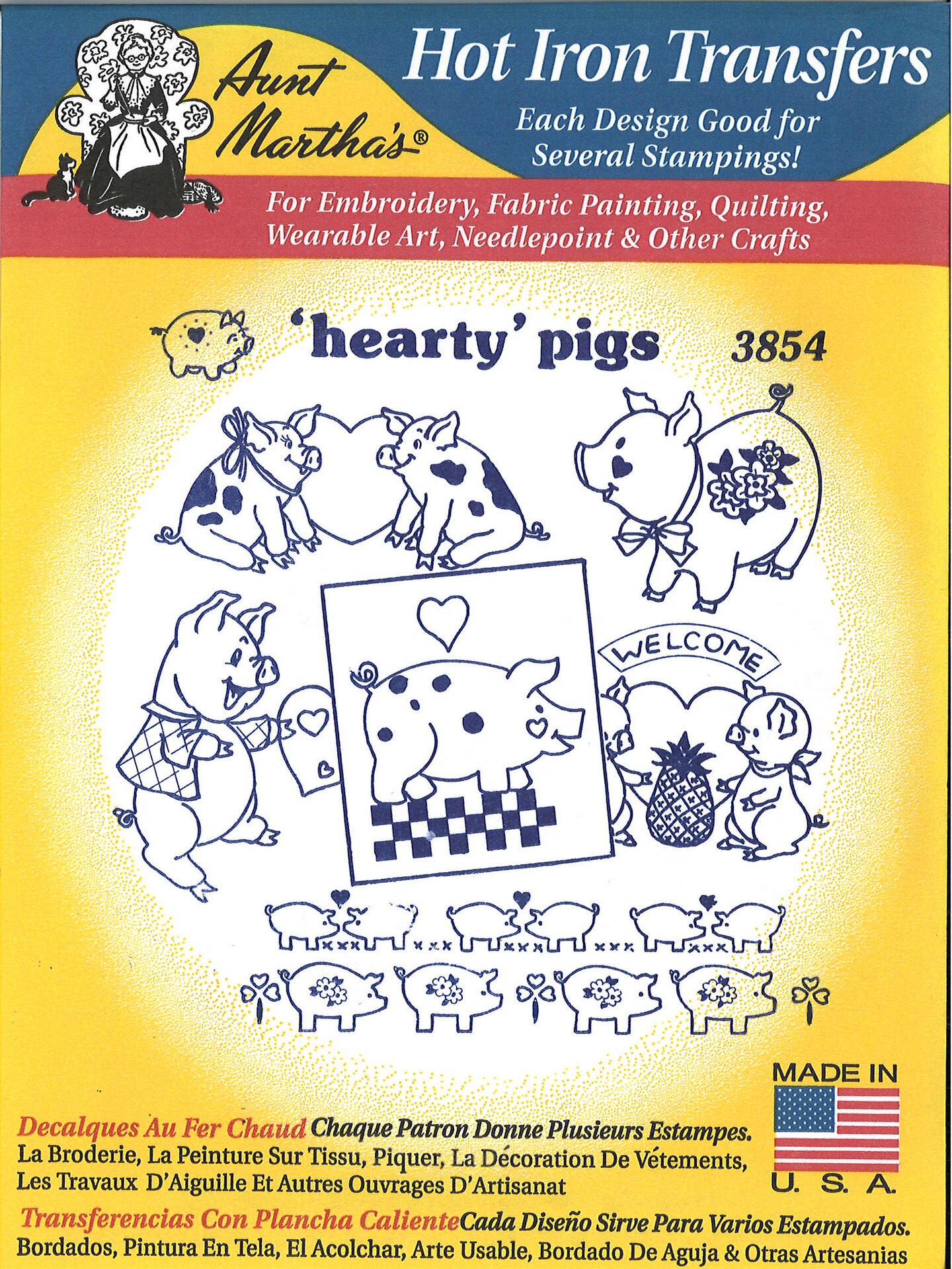 Aunt Martha's Hearty Pigs 3854 embroidery iron on pattern