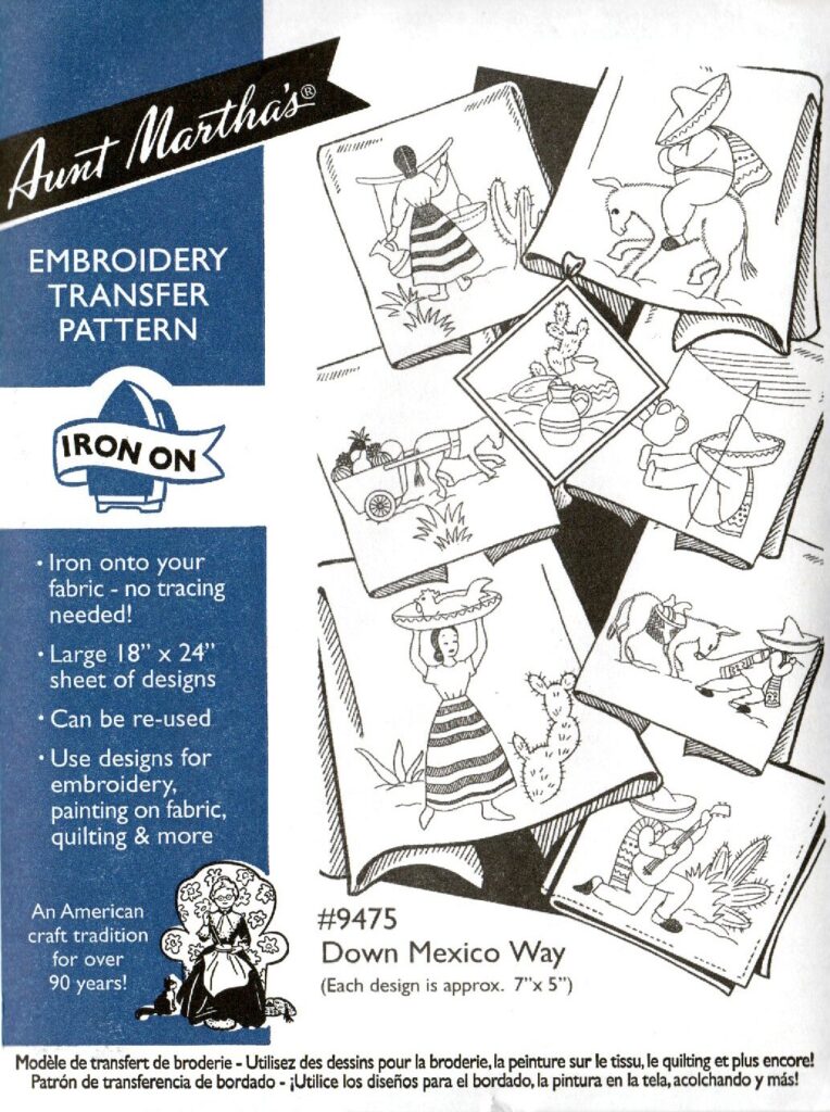 Aunt Martha's Down Mexico Way 9475 embroidery iron on pattern