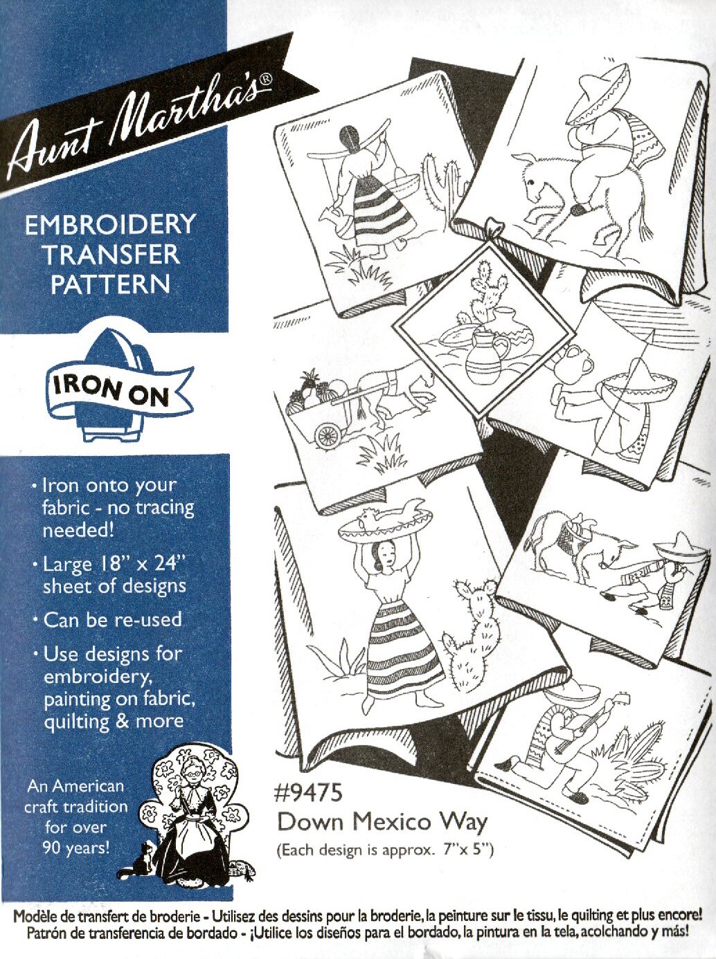 Aunt Martha's Down Mexico Way 9475 embroidery iron on pattern