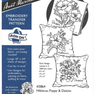 Aunt Martha's Hibiscus, Poppy, & Daisies 3864 embroidery iron on pattern