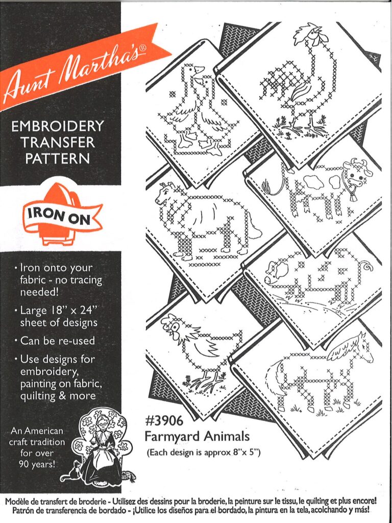 Aunt Martha's Farmyard Animals 3906 embroidery iron on pattern