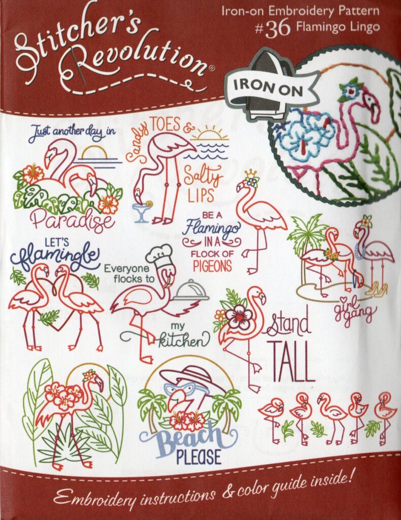 Stitcher's Revolution Flamingo Lingo SR36 embroidery iron on pattern