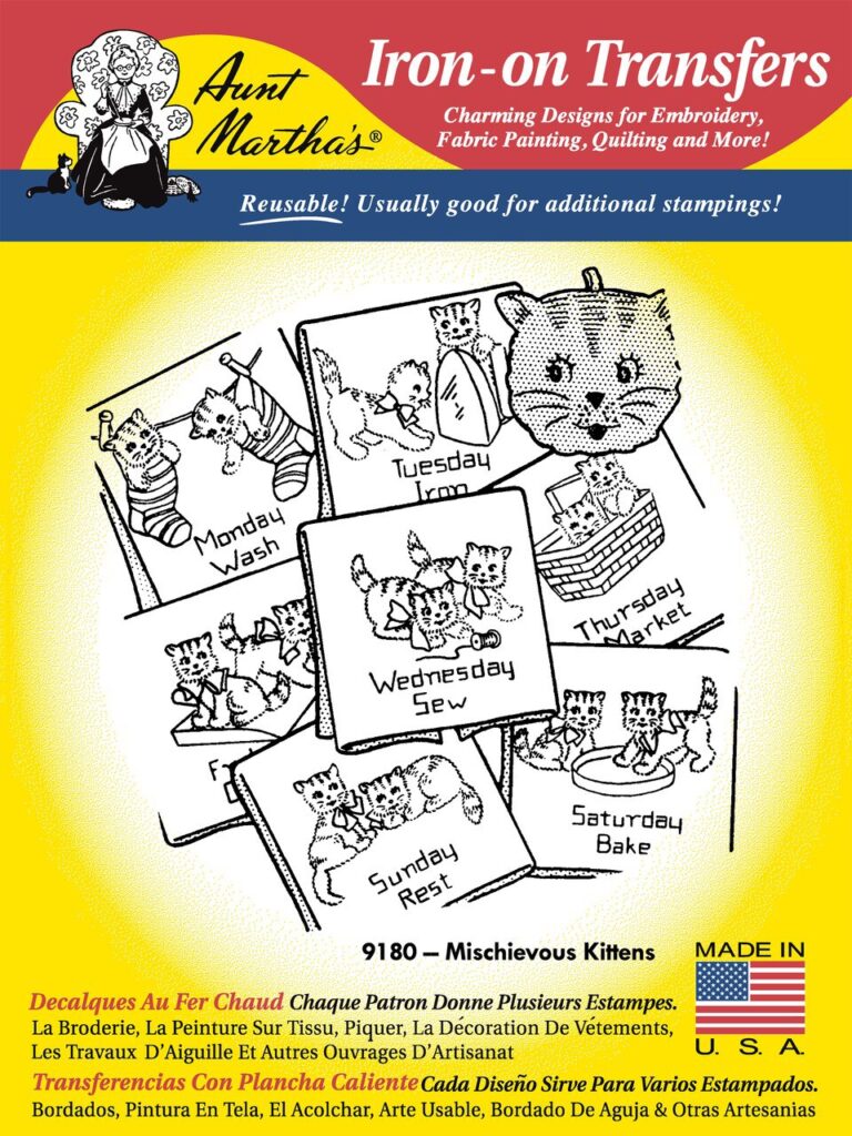 Aunt Martha's Mischievous Kittens 9180 embroidery iron on pattern